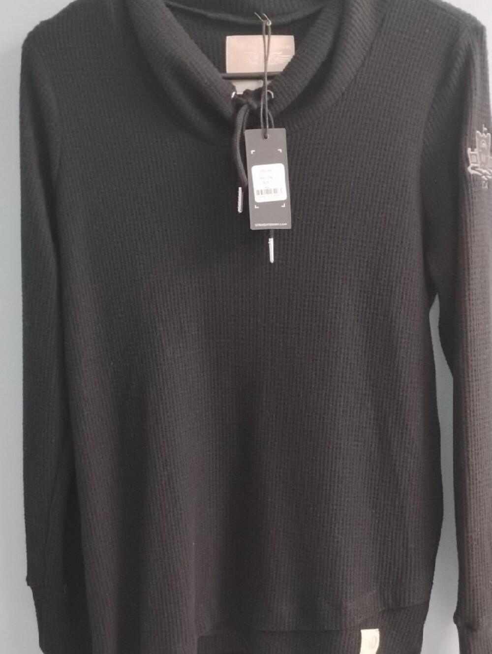 NWT Straight Down Black Shawl-Collar Long Sleeve Waffle Knit Top Size XS - Picture 5 of 6